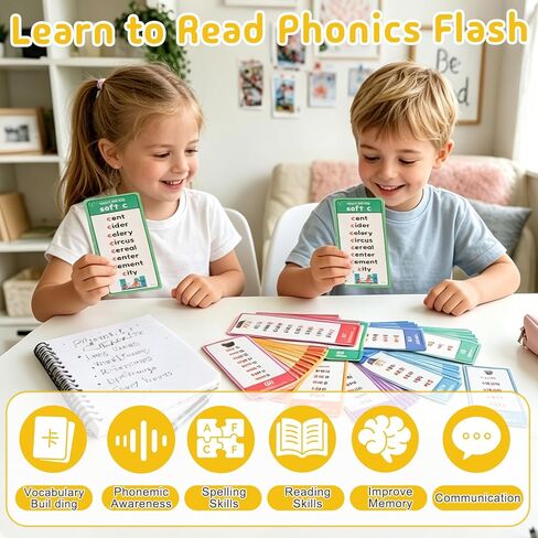 Phonics Word Cards, 117 Sound Groups 900+ Words, 60 Double-Sided Phonics Flash Cards, Learn to Read Phonics Flash Cards, Educational Flash Cards for Sight Word Games, Home、School Learning in Saudi Arabia