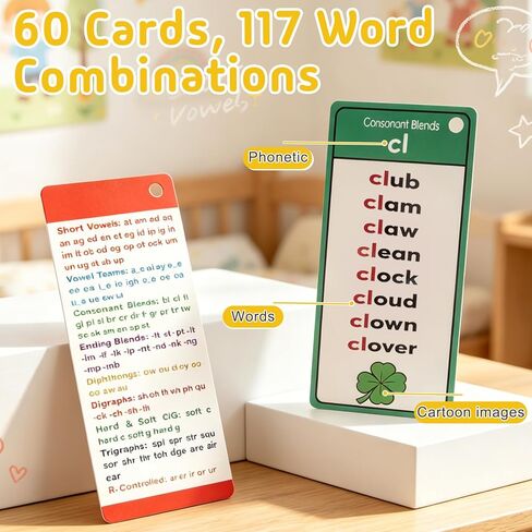 Phonics Word Cards, 117 Sound Groups 900+ Words, 60 Double-Sided Phonics Flash Cards, Learn to Read Phonics Flash Cards, Educational Flash Cards for Sight Word Games, Home、School Learning in Saudi Arabia