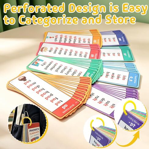 Phonics Word Cards, 117 Sound Groups 900+ Words, 60 Double-Sided Phonics Flash Cards, Learn to Read Phonics Flash Cards, Educational Flash Cards for Sight Word Games, Home、School Learning in Saudi Arabia