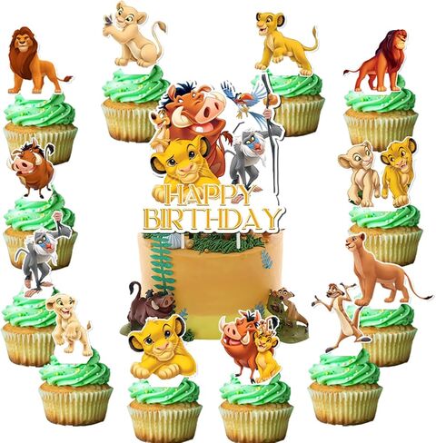 25Pcs Lion-King Birthday Party Supplies Pack Includes 1 Cake Topper 24 Cupcake Toppers for Lion-King Party Supplies in Saudi Arabia