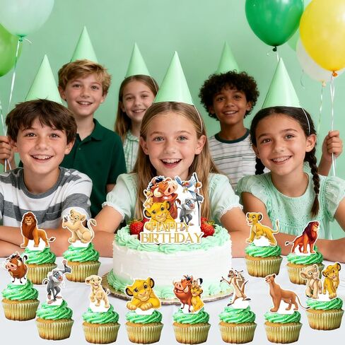 25Pcs Lion-King Birthday Party Supplies Pack Includes 1 Cake Topper 24 Cupcake Toppers for Lion-King Party Supplies in Saudi Arabia