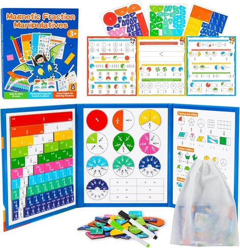 Magnetic Fraction Demonstration Book for Kids, Montessori Fraction Playbook with Tiles & Circles, Fraction Educational Puzzle Sets for Children, Math Manipulatives for Homeschool Classroom in Saudi Arabia