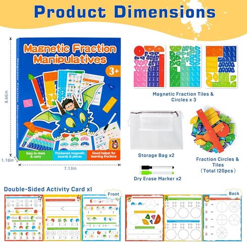 Magnetic Fraction Demonstration Book for Kids, Montessori Fraction Playbook with Tiles & Circles, Fraction Educational Puzzle Sets for Children, Math Manipulatives for Homeschool Classroom in Saudi Arabia