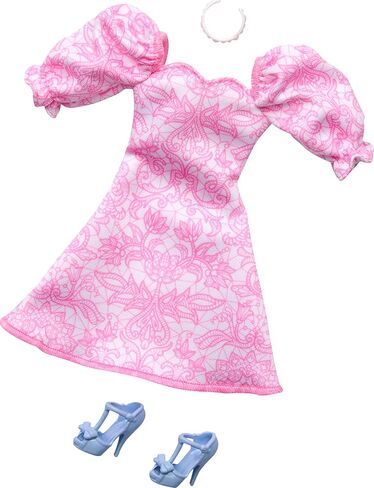 Barbie Doll Clothing: Pink Puff Sleeve Dress & Accessories in Saudi Arabia