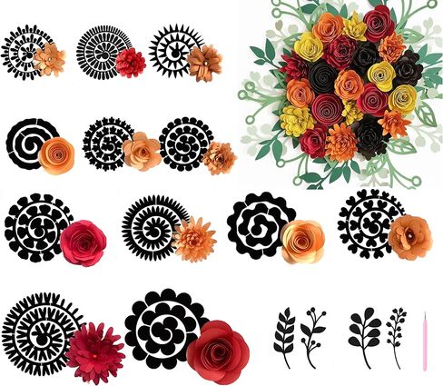 12 Styles 3D Rolled Paper Flower Stencil Templates Kit - Flower & Leaf Stencils for Bouquets, Scrapbooking, Wedding/Party Decor, DIY Crafts in Saudi Arabia