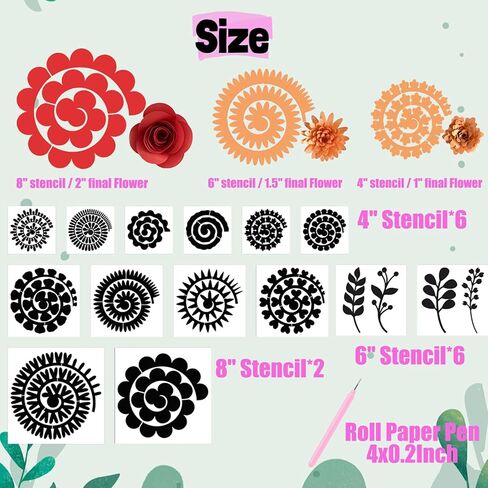 12 Styles 3D Rolled Paper Flower Stencil Templates Kit - Flower & Leaf Stencils for Bouquets, Scrapbooking, Wedding/Party Decor, DIY Crafts in Saudi Arabia