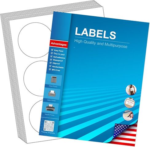 ملصقات دائرية مقاس 3 بوصات، ملصق دائري قابل للطباعة للكتابة عليه، ورق ملصقات للطابعة النافثة للحبر، (6 ملصقات/ورقة)، 30 ورقة، HB-C006 in Kuwait