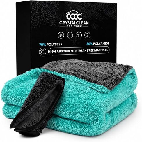Crystal Clean 1300GSM Microfiber Towels for Cars – XL Drying Towel with Double Twisted Loop, Professional Detailing Towel Car Detailers - Quick Dry, Paint Safe & Swirl-Free (2 Pack Blue) in Saudi Arabia