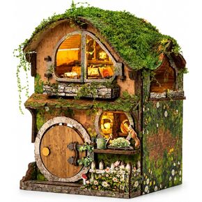 Roroom 3D Puzzles for Adults, Forest Fairy-Tale Cottage Book Nook Kit with LED Lights, Wooden DIY Miniature House Kit Bookends for Bookshelf Decor for Adults & Teens(Green Vine Cottage) in Saudi Arabia