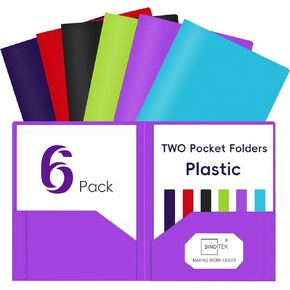 Binditek Plastic Folders with Pockets (6 Pack, Assorted Colors), Heavy Duty 2-Pocket File Folders with Business Card Slot, for Letter Size in Saudi Arabia