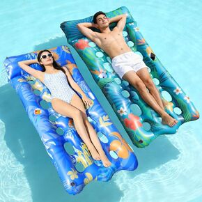 Pool Floats Lounger, 2 PCS 72''x35'' Ultra-Comfort Pool Rafts for Adults with Cooling Headrest and Cup Holders, Pool Floaties Raft Mat for Sun Tanning Swimming Beach Outdoor Pool Lake Party in Kuwait