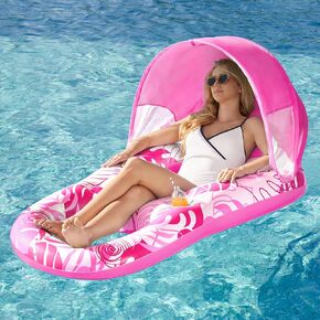 SLOOSH Inflatable Pool Floats Lounger with Canopy for Adult - Pool Lounge Float with Cup Holder & Backrest, Footrest for Pool Party, Swimming, Lake, Beach, Travel in Saudi Arabia