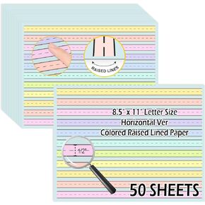 50 Sheets Horizontal Handwriting Paper Raised Line Paper Wide Ruled 0.5 Inch Kindergarten Writing Paper with Lines 8.5"x 11" Colored ADHD Writing Practice for Kids Learning Multi Sensory Dysgraphia in Saudi Arabia
