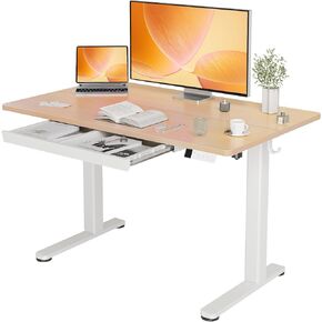 YDN Standing Desk with Drawers, 55 x 24 Inch White Standing Desks Electric Adjustable Height Desk for Computer Workstations, White in Kuwait