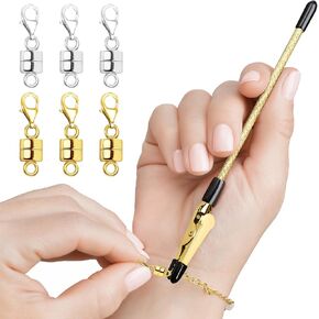 Magnetic Bracelet Clasps with Bracelet Helper Tool - 2 in 1 Jewelry Set - Gold & Silver Magnet Closures for Lobster and Spring Ring Bracelets, Necklaces - Clip, Clasp Helper Set - Self Fastening in Saudi Arabia