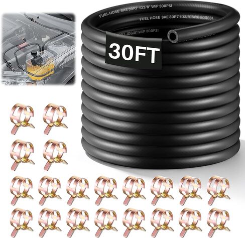 Meonum 3/8 خرطوم خط الوقود 30FT، 3/8 بوصة ID NBR خرطوم الوقود المطاطي 300PSI خط الوقود عالي الضغط - يتضمن 20 مشبكًا لمحركات السيارات، وحقن الوقود، وخراطيم PCV، واستبدال خطوط الفراغ in Kuwait