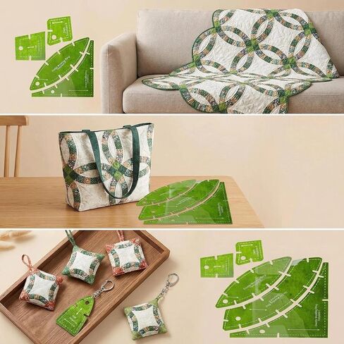 5 Pieces Double Wedding Ring Quilt Templates Green Quilting Templates Set - High Precision Essential Quilt Templates for DIY Crafting & Perfect Symmetry in Saudi Arabia