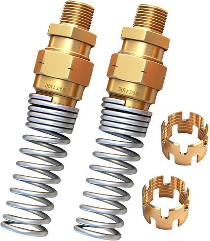 طقم تركيبات نهاية خرطوم فرامل الهواء من النحاس DOT، خرطوم 3/8 بوصة × موصل ذكر 3/8 بوصة مع واقي زنبركي، موصل دفع قابل لإعادة الاستخدام لنظام فرامل الهواء لمقطورة نصف شاحنة - مجموعتان كاملتان in Kuwait