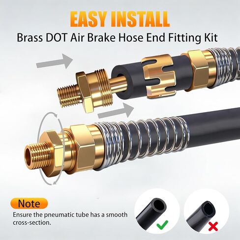 طقم تركيبات نهاية خرطوم فرامل الهواء من النحاس DOT، خرطوم 3/8 بوصة × موصل ذكر 3/8 بوصة مع واقي زنبركي، موصل دفع قابل لإعادة الاستخدام لنظام فرامل الهواء لمقطورة نصف شاحنة - مجموعتان كاملتان in Kuwait