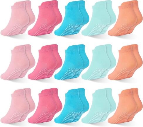 HYCLES Toddler Socks with Non Slip Grip 15 Pairs Baby Non-Skid Ankle Socks for 1-7 Years Girls Infants Toddlers Kids in Saudi Arabia
