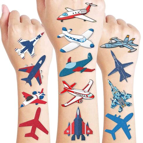 8 Sheets (96PCS) Airplane Temporary Tattoos Theme Birthday Party Supplies Jet Party Decorations Favors Tattoo Stickers For Kids Boys Girls Gifts Classroom School Prizes Rewards in Saudi Arabia