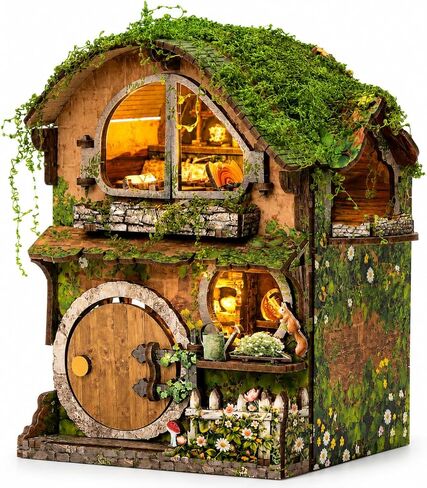 Roroom 3D Puzzles for Adults, Forest Fairy-Tale Cottage Book Nook Kit with LED Lights, Wooden DIY Miniature House Kit Bookends for Bookshelf Decor for Adults & Teens(Green Vine Cottage) in Saudi Arabia