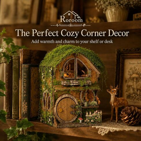Roroom 3D Puzzles for Adults, Forest Fairy-Tale Cottage Book Nook Kit with LED Lights, Wooden DIY Miniature House Kit Bookends for Bookshelf Decor for Adults & Teens(Green Vine Cottage) in Saudi Arabia