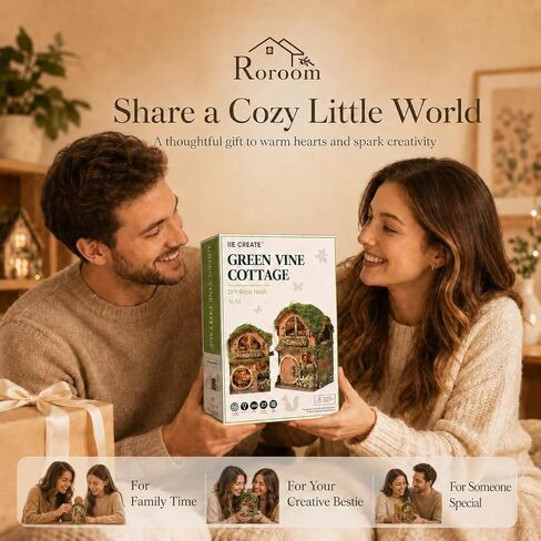 Roroom 3D Puzzles for Adults, Forest Fairy-Tale Cottage Book Nook Kit with LED Lights, Wooden DIY Miniature House Kit Bookends for Bookshelf Decor for Adults & Teens(Green Vine Cottage) in Saudi Arabia
