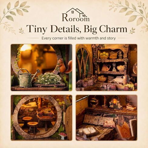 Roroom 3D Puzzles for Adults, Forest Fairy-Tale Cottage Book Nook Kit with LED Lights, Wooden DIY Miniature House Kit Bookends for Bookshelf Decor for Adults & Teens(Green Vine Cottage) in Saudi Arabia