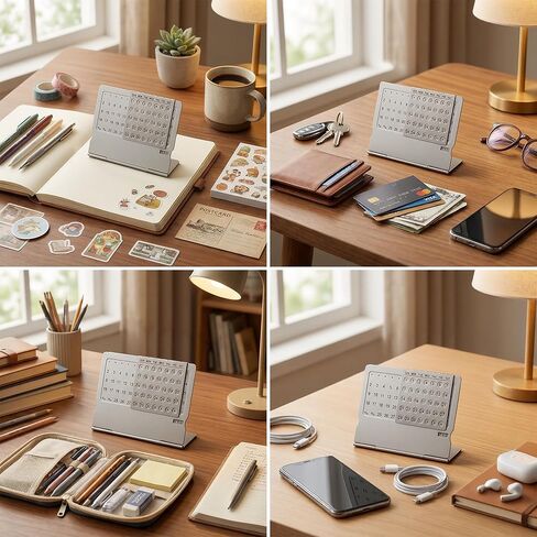 Li&Zhao Mini Desktop Perpetual Calendar - Durable Stainless Steel Portable Desk Organizer Elegant Perpetual Desk Calendar for Home, Office, Modern Perpetual Calendar Desk Accessory Adjustable Design in Kuwait
