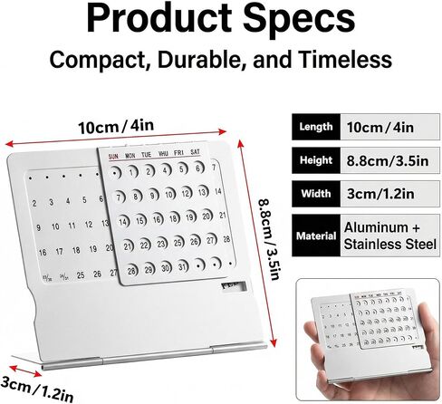 Li&Zhao Mini Desktop Perpetual Calendar - Durable Stainless Steel Portable Desk Organizer Elegant Perpetual Desk Calendar for Home, Office, Modern Perpetual Calendar Desk Accessory Adjustable Design in Kuwait