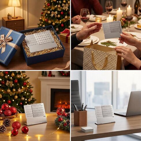 Li&Zhao Mini Desktop Perpetual Calendar - Durable Stainless Steel Portable Desk Organizer Elegant Perpetual Desk Calendar for Home, Office, Modern Perpetual Calendar Desk Accessory Adjustable Design in Kuwait