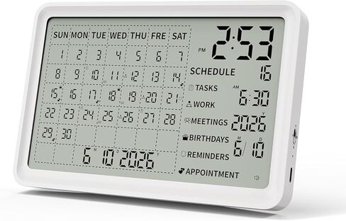 Digital Calendar, Digital Desk Planner Schedule Reminder Clock with Day and Date, Chargeable 8 Inch Large Display (White, 8 inch) in Saudi Arabia