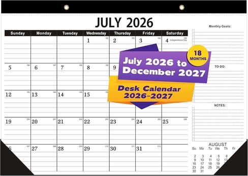 Versatile Desk Calendar 2026-2027 - 18 Month Wall & Desktop Planner (July 2026 - Dec 2027), 17" x 12" Large Monthly Pad, 170um Protective Film & 300g Cardboard for Efficient Workspace in Saudi Arabia