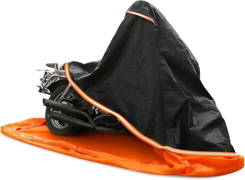 Full Enclosed Motorcycle Cover - Waterproof for Outdoor & Indoor Storage, Heavy 600D Duty with Reflective Strips, Fits Scooters & Touring Motorcycles up to Length96.5" x 45" x 53"Black&Orange in Saudi Arabia