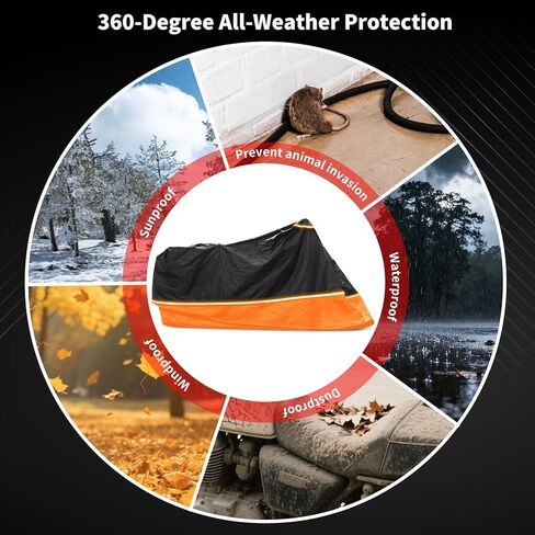 Full Enclosed Motorcycle Cover - Waterproof for Outdoor & Indoor Storage, Heavy 600D Duty with Reflective Strips, Fits Scooters & Touring Motorcycles up to Length96.5" x 45" x 53"Black&Orange in Saudi Arabia