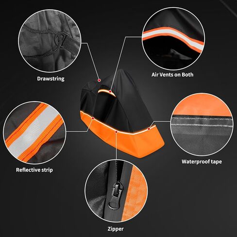 Full Enclosed Motorcycle Cover - Waterproof for Outdoor & Indoor Storage, Heavy 600D Duty with Reflective Strips, Fits Scooters & Touring Motorcycles up to Length96.5" x 45" x 53"Black&Orange in Saudi Arabia