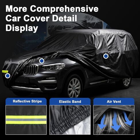 غطاء سيارة Favoto SUV للسيارات - مقاوم للماء في جميع الأحوال الجوية للسيارات، أغطية خارجية كاملة مقاومة لأشعة الشمس والمطر وقابلة للتنفس ومناسبة عالميًا لسيارات الدفع الرباعي (181-190 بوصة) لـ RAV4، CR-V، Mach-E إلخ. in Kuwait