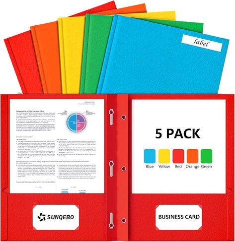 Two Pocket Folders with Prongs, 5 Pack Folders with Pockets and Prongs, 2 Pocket 3 Prong Fit Letter Size Paper, Colored Thick Textured Paper File Folders for Home, Office, School Supplies in Saudi Arabia