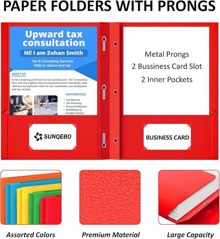 Two Pocket Folders with Prongs, 5 Pack Folders with Pockets and Prongs, 2 Pocket 3 Prong Fit Letter Size Paper, Colored Thick Textured Paper File Folders for Home, Office, School Supplies in Saudi Arabia