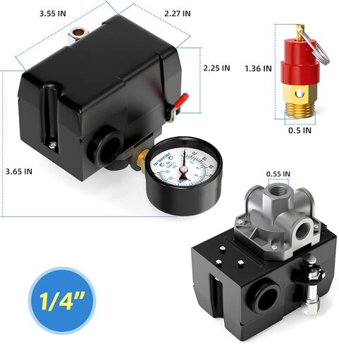 MEANLIN MEASURE Air Compressor Pressure Switch Control Valve 135-175 PSI 110V-240V 4-Way Replacement Parts with 0-180 Psi Air Compressor Regulator and Safety Pressure Relief Valve in Saudi Arabia
