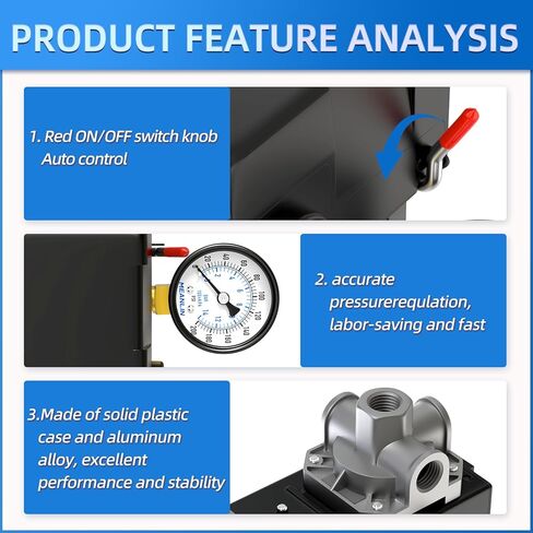 MEANLIN MEASURE Air Compressor Pressure Switch Control Valve 135-175 PSI 110V-240V 4-Way Replacement Parts with 0-180 Psi Air Compressor Regulator and Safety Pressure Relief Valve in Saudi Arabia