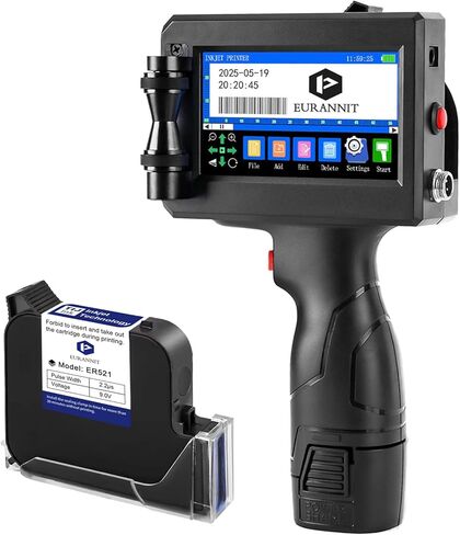 Dual Nozzle Handheld Inkjet Printer E50, 2"/50.8mm Print Height, Support 2 Color Printing, with 4.3" Touch Screen & 2pcs Original Fast-Drying Ink Large Charater Date Coding Machine for Any Surface in Saudi Arabia