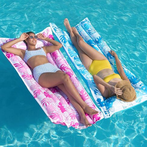 Sloosh Inflatable Pool Floats Raft,Floating Lounge for Adults,72x33 inch Swimming Mat Pool Mattress with Headrest,2 Pieces Float Air Mat for Summer Water Beach Fun in Saudi Arabia