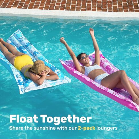 Sloosh Inflatable Pool Floats Raft,Floating Lounge for Adults,72x33 inch Swimming Mat Pool Mattress with Headrest,2 Pieces Float Air Mat for Summer Water Beach Fun in Saudi Arabia