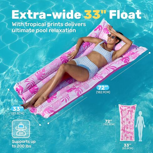 Sloosh Inflatable Pool Floats Raft,Floating Lounge for Adults,72x33 inch Swimming Mat Pool Mattress with Headrest,2 Pieces Float Air Mat for Summer Water Beach Fun in Saudi Arabia