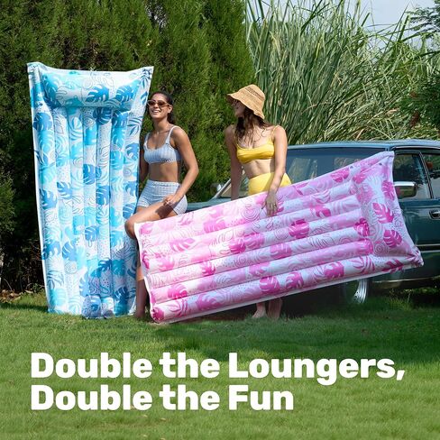 Sloosh Inflatable Pool Floats Raft,Floating Lounge for Adults,72x33 inch Swimming Mat Pool Mattress with Headrest,2 Pieces Float Air Mat for Summer Water Beach Fun in Saudi Arabia