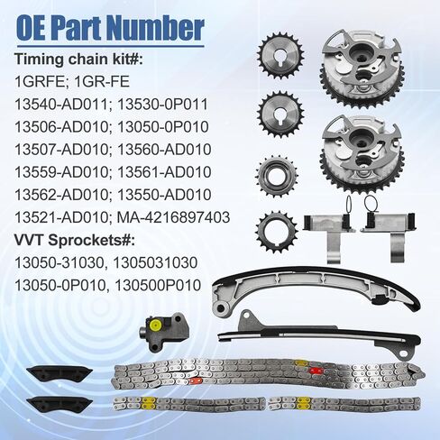 4.0 1GR-FE مجموعة سلسلة التوقيت مع مسننات VVT، وشداد وأدلة متوافقة مع Toyota 4Runner 05-09، Tacoma 05-15، Tundra 05-10، FJ Cruiser 4.0L V6 - يستبدل 13050-0P010، 13050-31030 in Kuwait