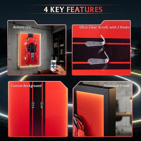 Display Wallboard for Lego Technic 42143 Ferrari Daytona SP3 Race Car, Display Wall Mount with Led Lights, Home Decor Adult Collectibles Wall Mount, Gift for Car Model Collectors(No Car Included) in Saudi Arabia