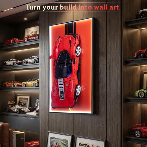 Display Wallboard for Lego Technic 42143 Ferrari Daytona SP3 Race Car, Display Wall Mount with Led Lights, Home Decor Adult Collectibles Wall Mount, Gift for Car Model Collectors(No Car Included) in Saudi Arabia